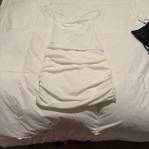 Tiger Mist White Ruched Mini Dress
